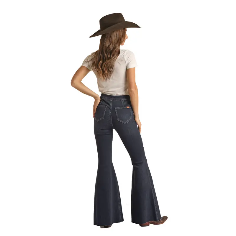 Rrwd7przrb Rock & Roll Cowgirl Front Seam Bargain Bell Flare Stretch Jean - Dark Wash 1