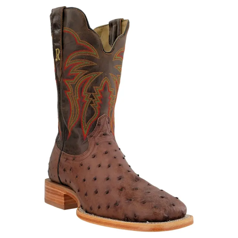 Rw4508-2 R. Watson Men's Full Quill Ostrich Wide Square Toe Western Boot - Kango Tobac Brown 1
