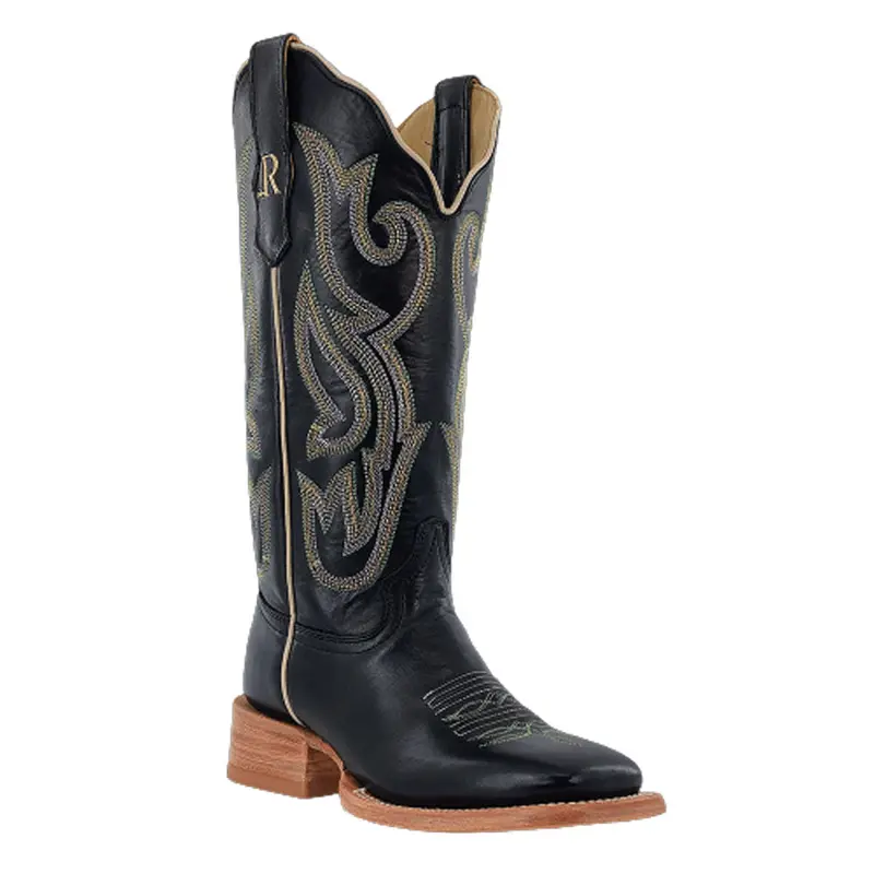 Rwl8300-2 R. Watson Women's Ebony Calf Wide Square Toe Cowboy Boot 1