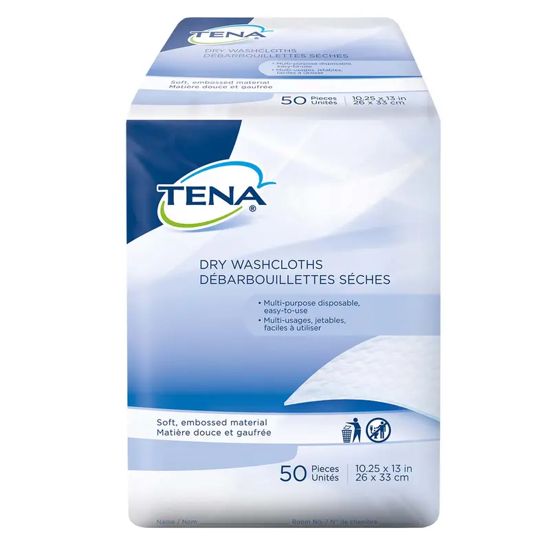 Tena Dry Washcloths, Dry Disposable Wipes, 10"X13", 50 Count 1