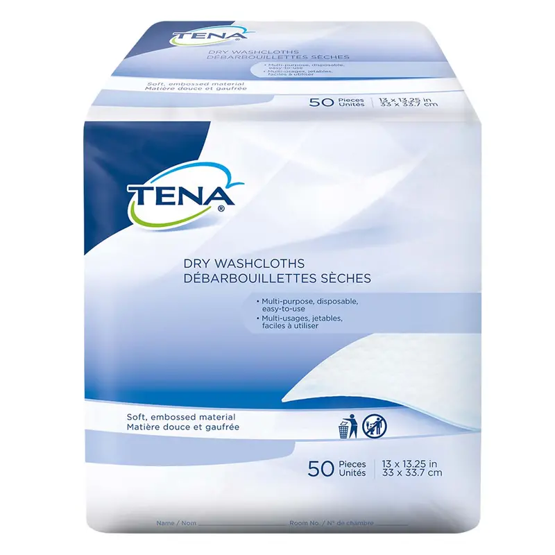Tena Dry Washcloths, Dry Disposable Wipes, 13"X13", 50 Count 1