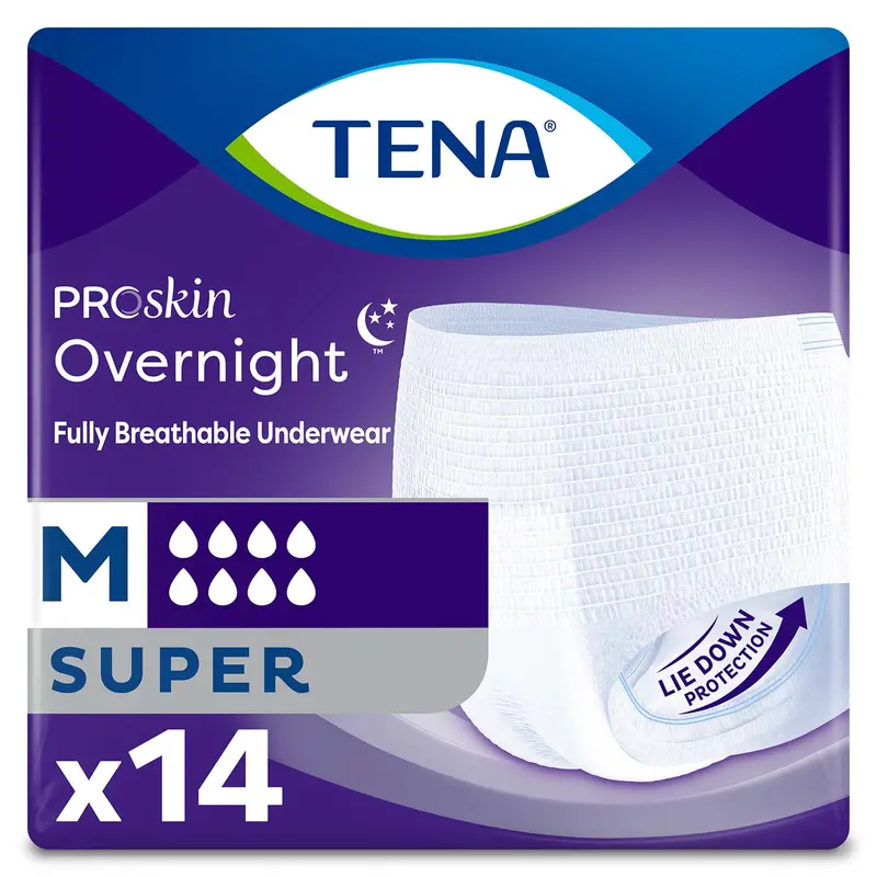 Tena Proskin Overnight Super Protective Incontinence Underwear 34"- 44", Heavy Absorbency, Unisex, Medium 1