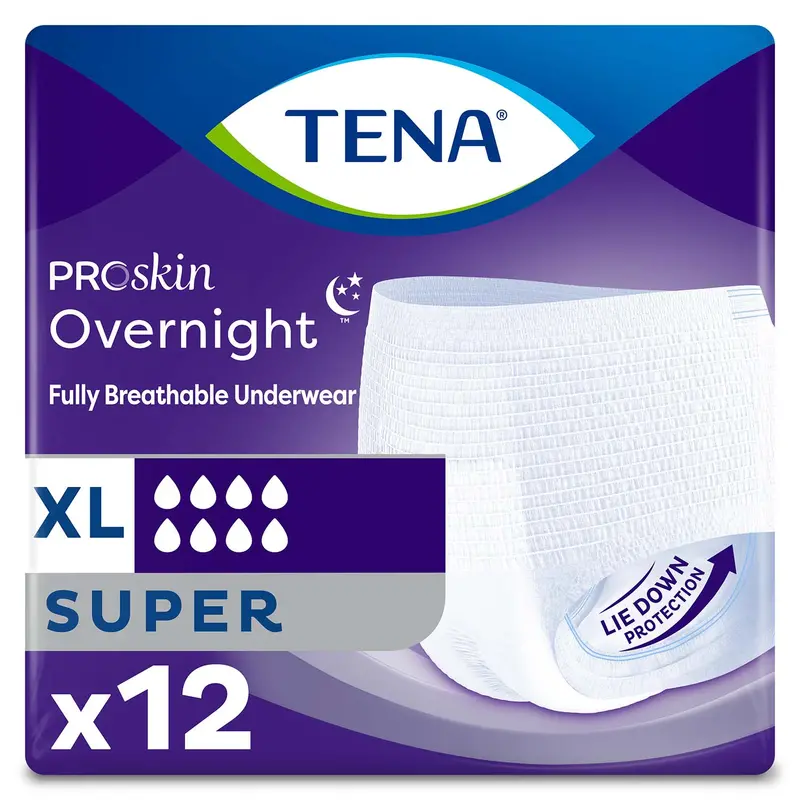 Tena Proskin Overnight Super Protective Incontinence Underwear 55"- 66", Heavy Absorbency, Unisex, X-Large 1