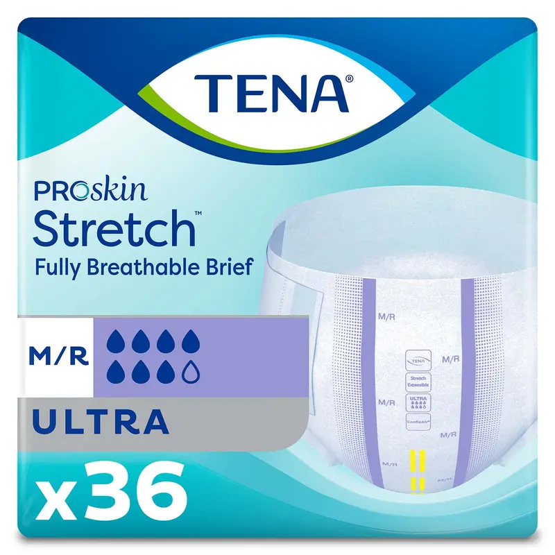Tena Proskin Stretch Ultra Incontinence Brief 33"- 52", Heavy Absorbency, Unisex, Medium/Regular 1