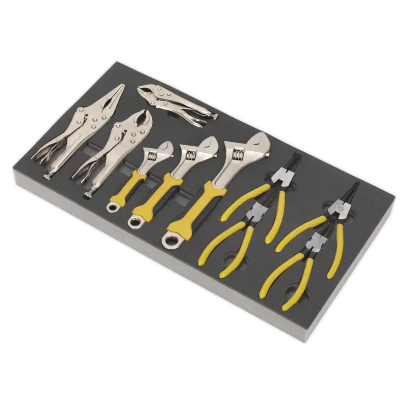 Tool Tray With Adjustable Wrench & Pliers Set 10Pc 1
