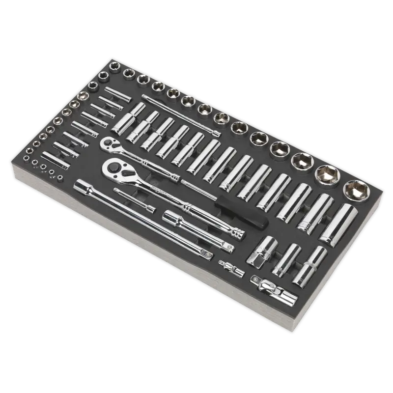 Tool Tray With Socket Set 62Pc 1-4" & 1-2"Sq Drive Metric 1