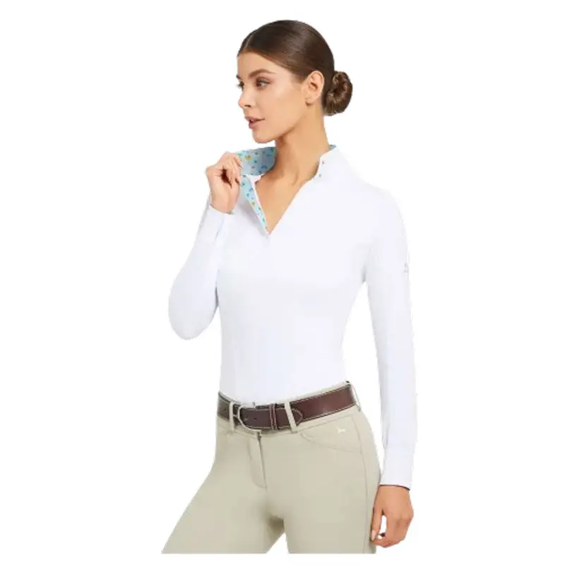 Tor850c R.J. Classics Women's Tori Long Sleeve White English Show Shirt - Llama Print 1