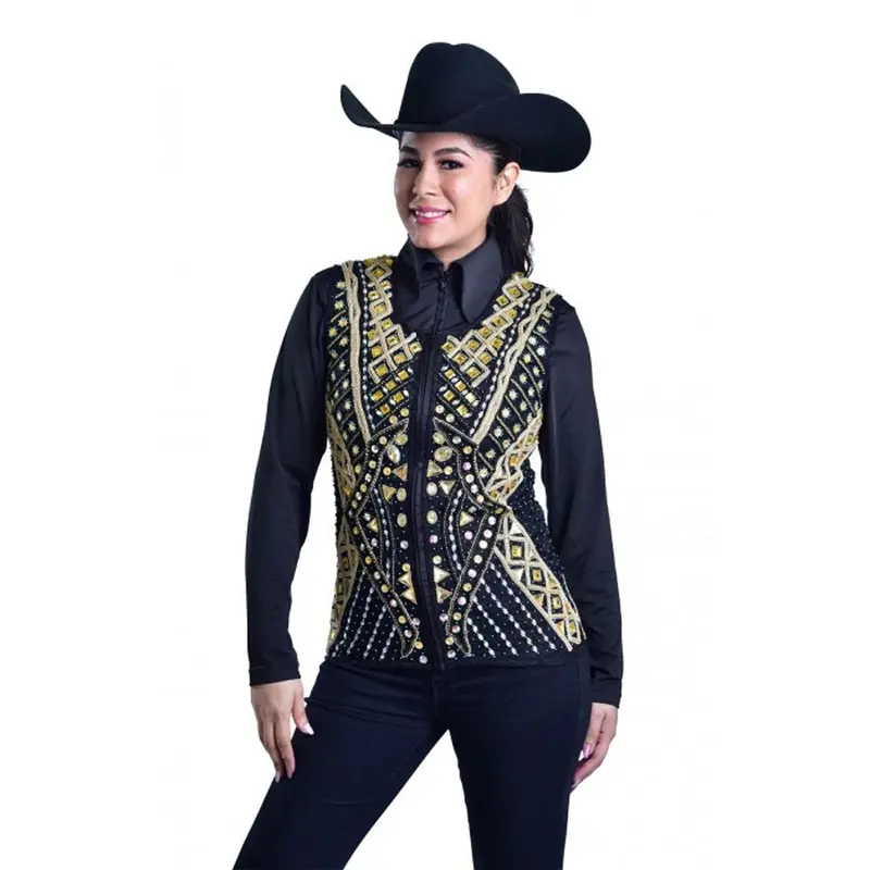 V209999 Royal Highness Women's Hand Embroidered Gold Rhinestone Show Vest - Size Medium 1