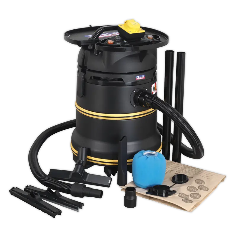 Vacuum Cleaner Industrial Wet-Dry 35Ltr 1200W-110V Plastic Drum Class M Self-Clean Filter 1