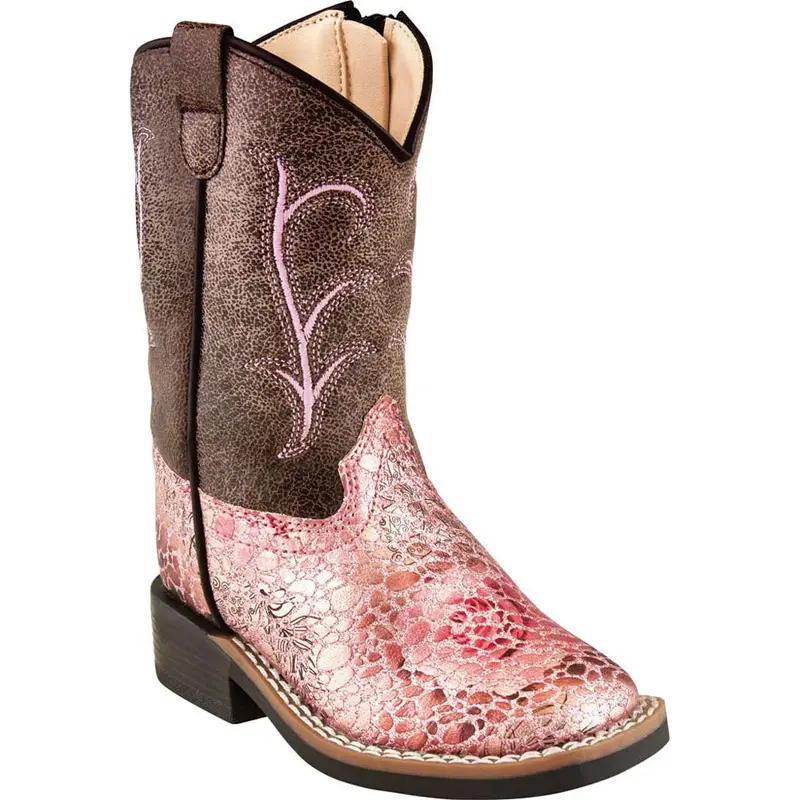 Vb1054 Old West Toddler Girls Antique Pink/Crackle Faux Leather Cowboy Boots 1