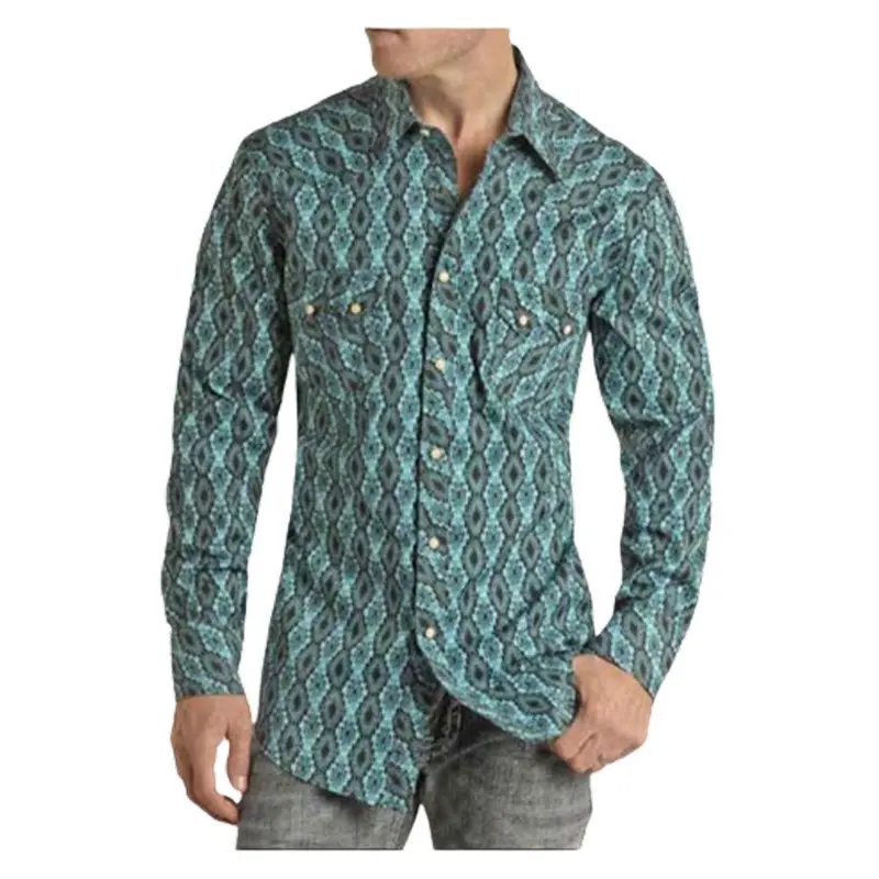 Vmn2s02532 Panhandle Men's Long Sleeve Aztec Vintage Shirt - Turquoise 1