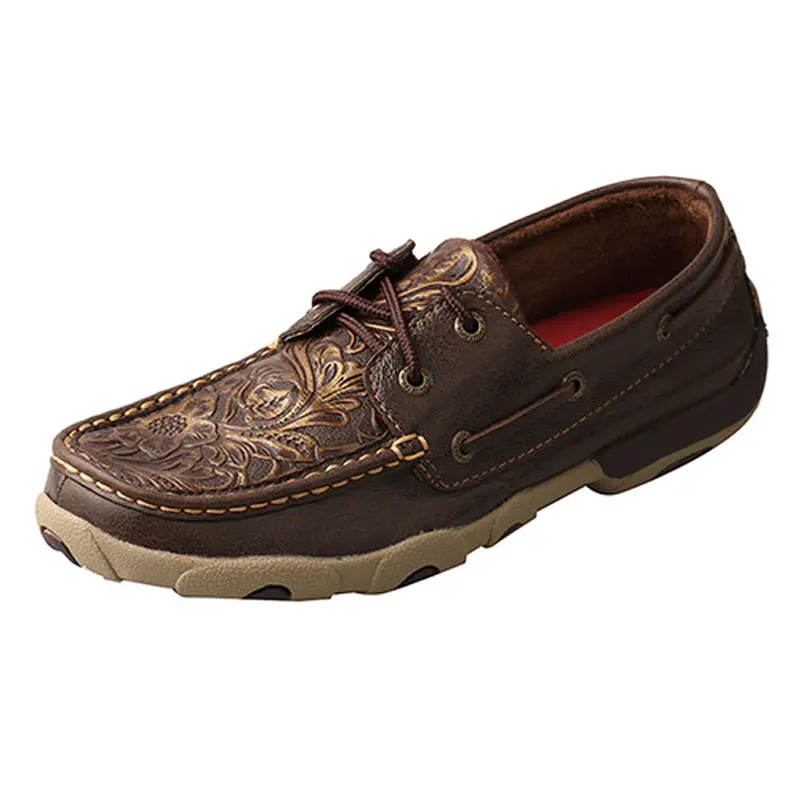 Wdm0070 Twisted X Women's Floral Embossed Driving Moc - Brown 1
