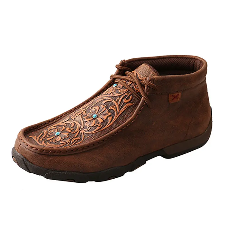 Wdm0081 Twisted X Women’S Driving Moccasins – Brown/Tooled Flowers 1