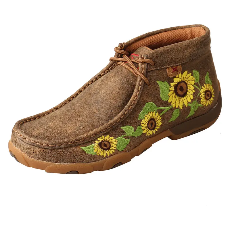 Wdm0128 Twisted X Women’S Chukka Driving Moc With Sunflower Design 1