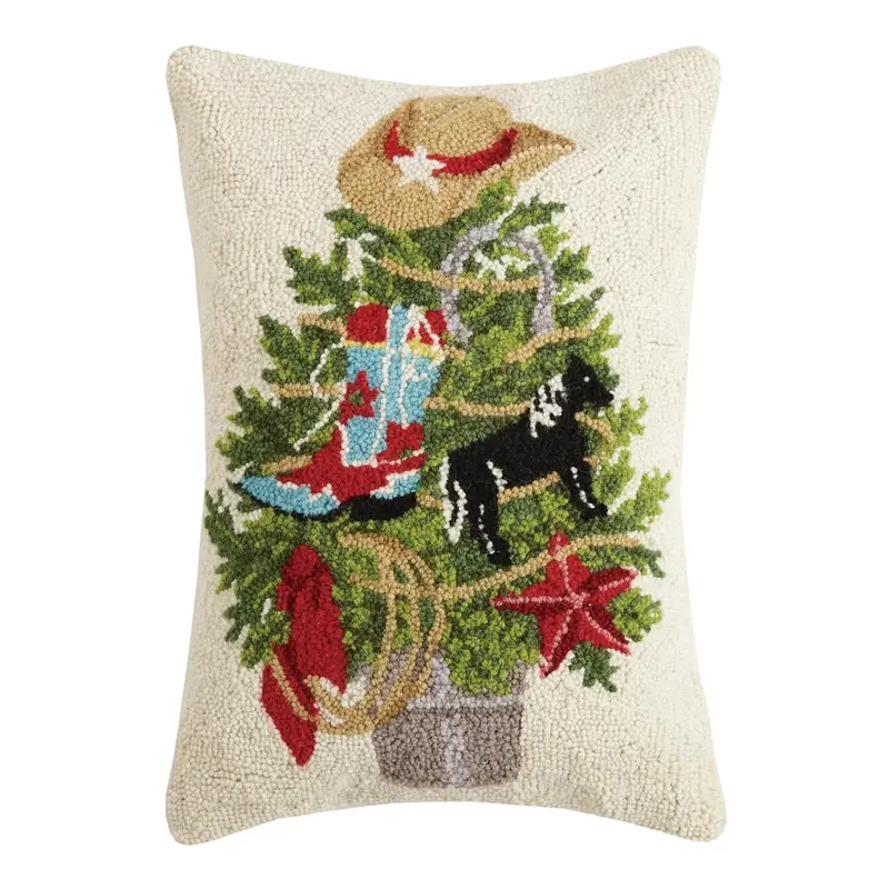 Western Christmas Tree Hooked Pillow 1