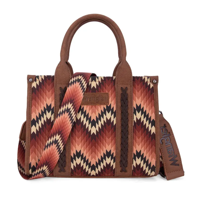 Wg2211-8120S Wrangler Southwestern Pattern Dual Sided Print Tote Crossbody Bag - Brown 1