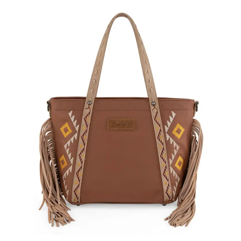 Wg233-2009 Wrangler Aztec Embroidered Tote Crossbody Bag - Light Brown 1