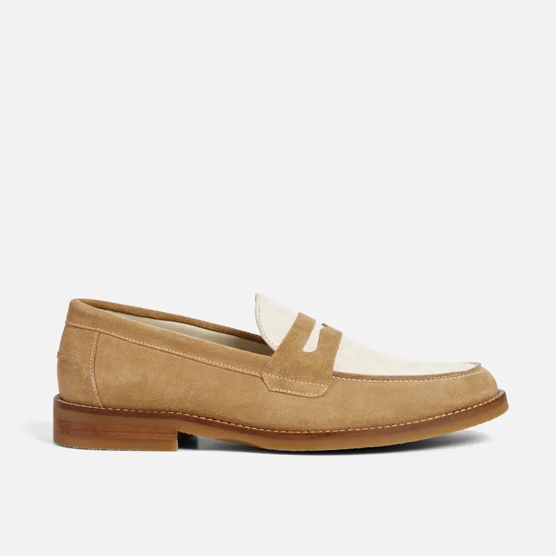 Wilde Beige + White Suede Penny Loafer - Men's 1