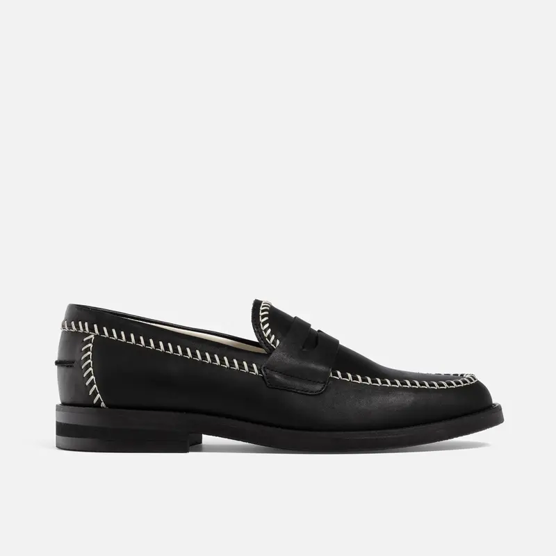 Wilde Black + Cream Box Stitch Penny Loafer - Men's 1