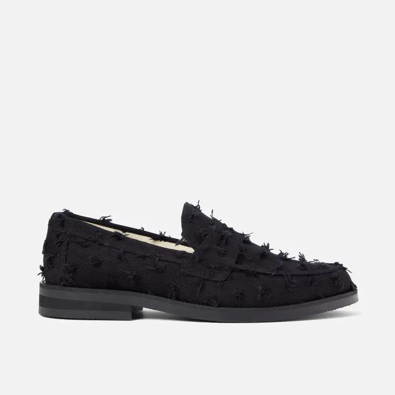 Wilde Black Punched Denim Penny Loafer - Men's 1