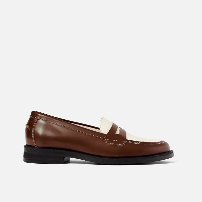 Wilde Chestnut + White Penny Loafer - Women's 1
