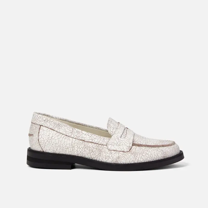 Wilde White Cracked Penny Loafer - Women's 1