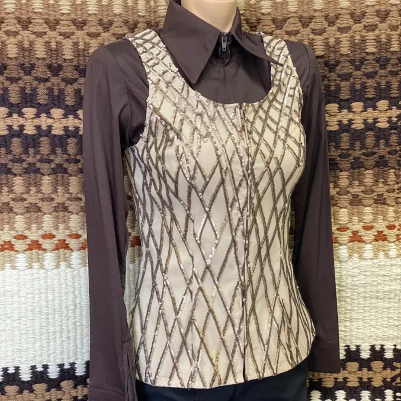 Wire Horse Criss Cross Tan Sequin Western Show Vest 1