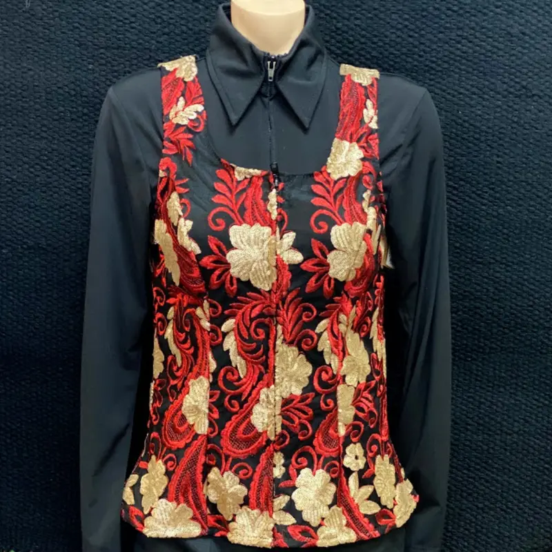 Wire Horse Red And Gold Embroidered Western Show Vest 1