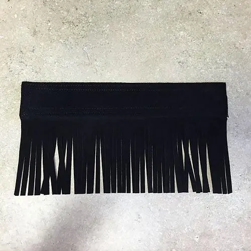 Wire Horse Split Leather Chap Rough Out Back Belt Extender With Fringe - Black 1
