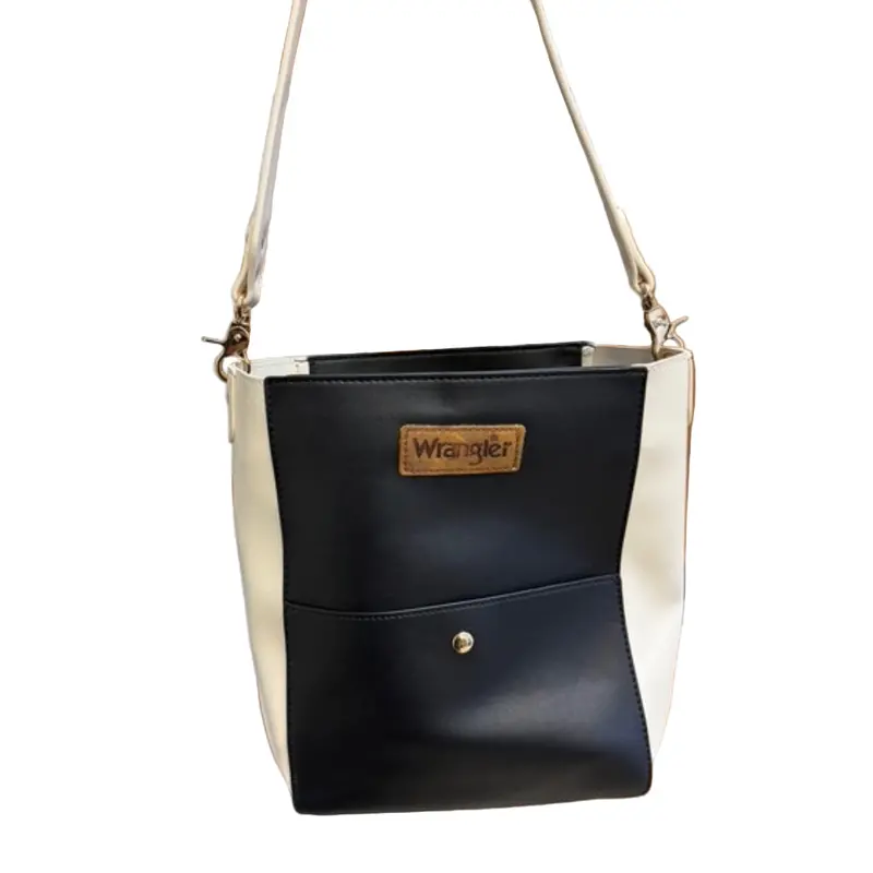 Wrs-1020 Wrangler 2 Tone Color Block Shoulder Bag Purse - Black & Off White 1