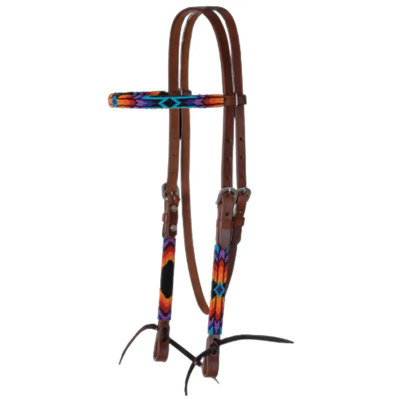 X0223-4069 Circle Y Flat Infinity Wrap Beaded Western Headstall Regular Oil Sunset 1