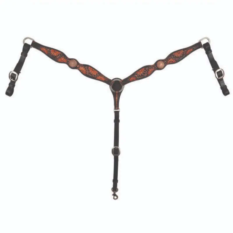X4110-1001 Circle Y Vintage Sunflower Tooled Breast Collar 1