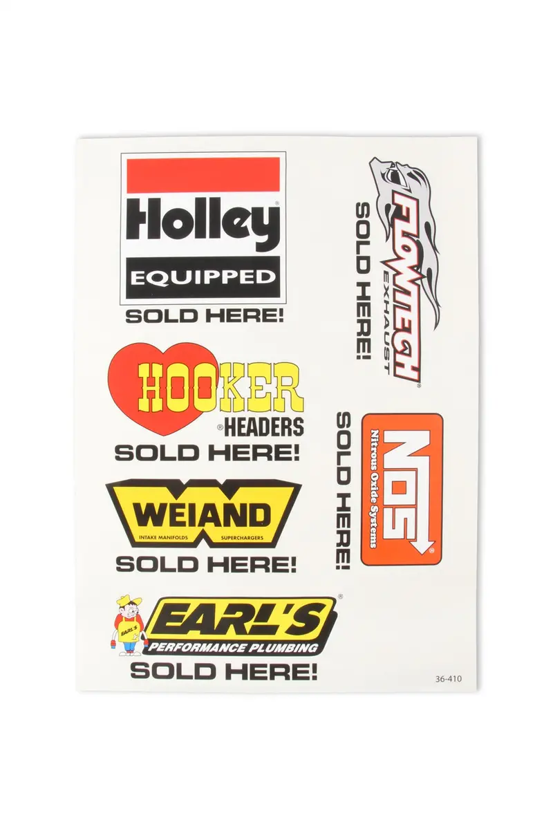Holley Brand Decal Sheet – 13" X 18", 'Sold Here' Sticker Design 1